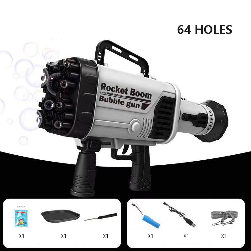 Hot Kids Gatling Bubble Gun Toy 64-Hole Charging Electric Automatic Bubble Machine Summer Outdoor Soap Water Children Toys