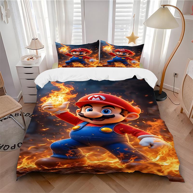 

3pc Mario Bedding Set Guest Room Bedroom Decor Christmas Halloween Decor Birthday and Holiday Gifts- All Seasons 3pcs Quilt 054 135x200cm