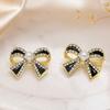Classy Party Jewelry 1 Pair Sparkly Rhinestone Bow Knot Stud Earrings for Women, Faux Pearl Romantic Date Night Accessories Ribbon Earrings, Statement