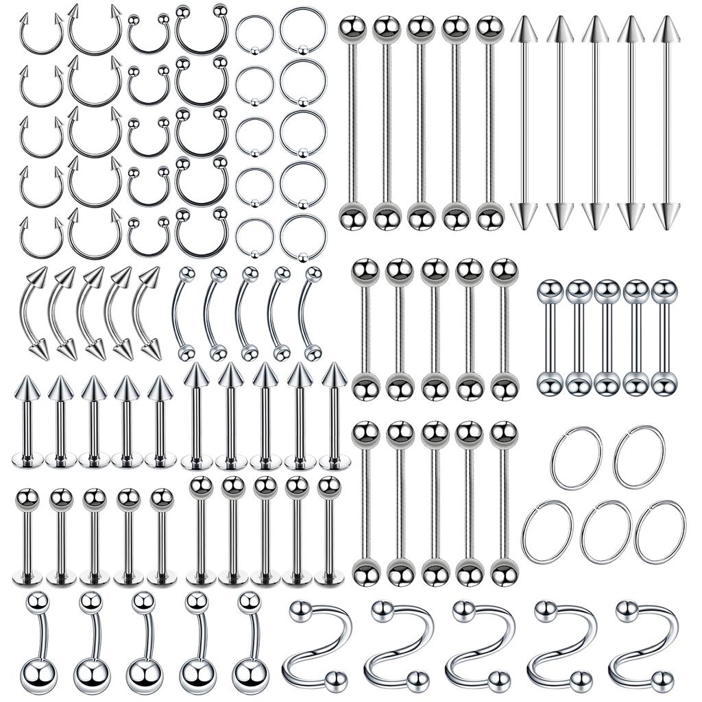 100PCS Fake Nose Rings Lot - Surgical Steel Septum Horseshoe Hoop, Painless Non-Piercing Nose Jewelry Set