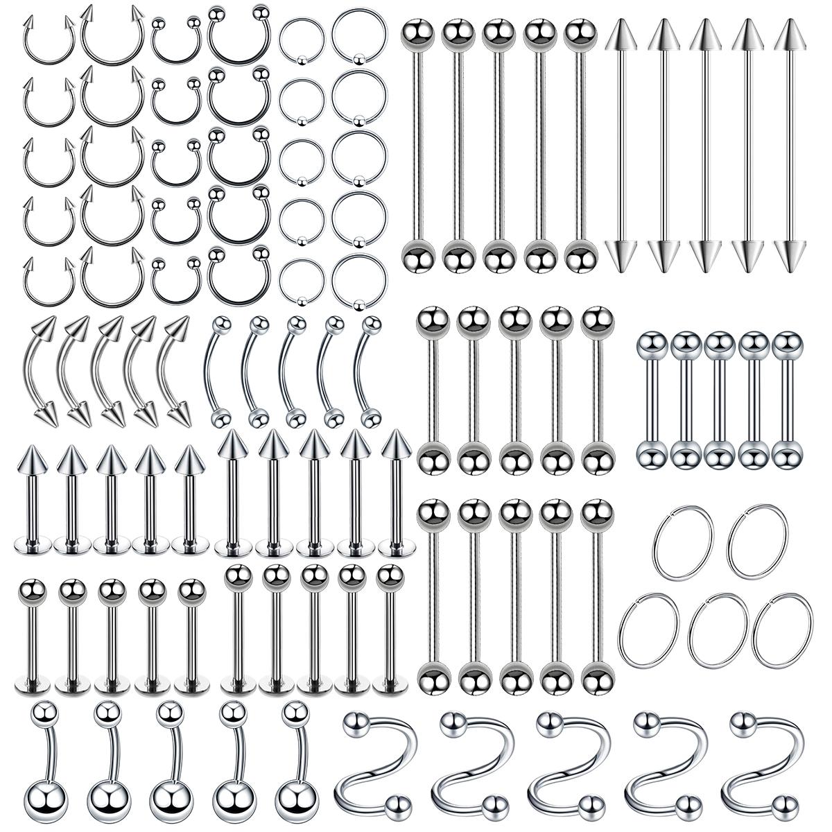 

100PCS Fake Nose Rings Lot - Surgical Steel Septum Horseshoe Hoop, Painless Non-Piercing Nose Jewelry Set