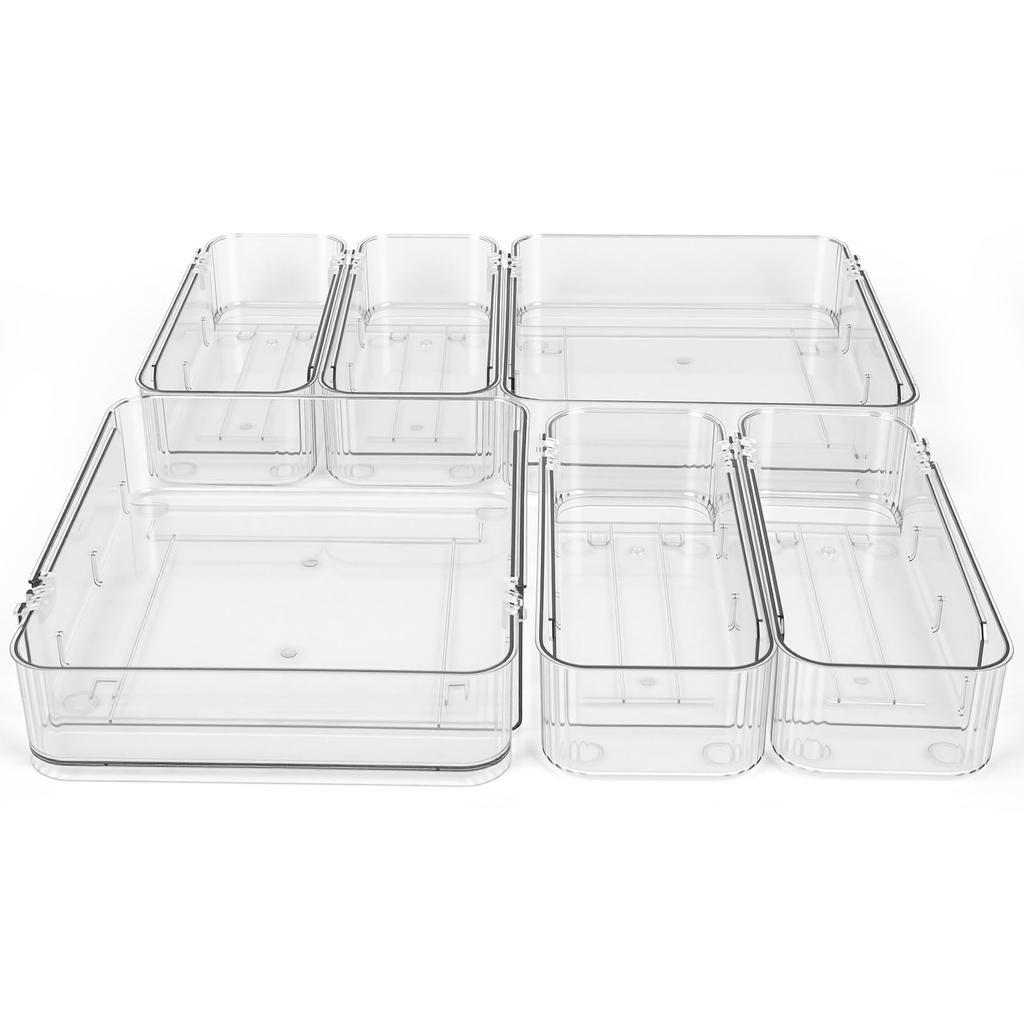 QYONLINE Drawer Expandable Slide Storage Drawer Divider Storage Drawer Small Item Storage Stationery Desktop Expandable Storage Kitchen Set of 6