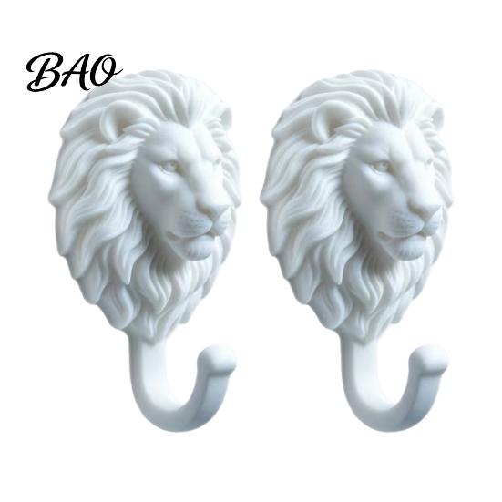 Adhesive Lion Hook for Wall 2Pcs Lion-Head Hooks, 3D Printed Animal Shaped Hanger, Self?Adhesive No Damage Key Holder Coat Towel Hook, Home Entryway