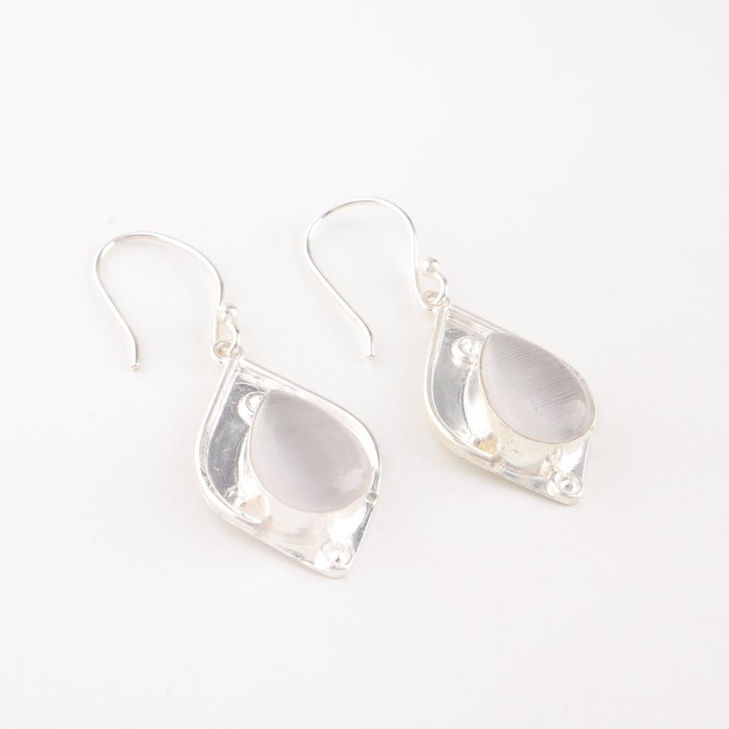 Selenite Gemstone 925 Sterling Silver Jewelry Handmade Designer Earrings 1.90" EE-35-41