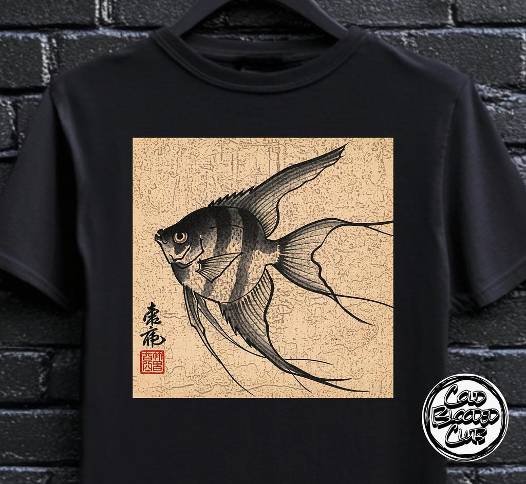 Angelfish Art T-Shirt - Unisex Vintage Japanese Style Fish Graphic Tee Gift for Him or Her