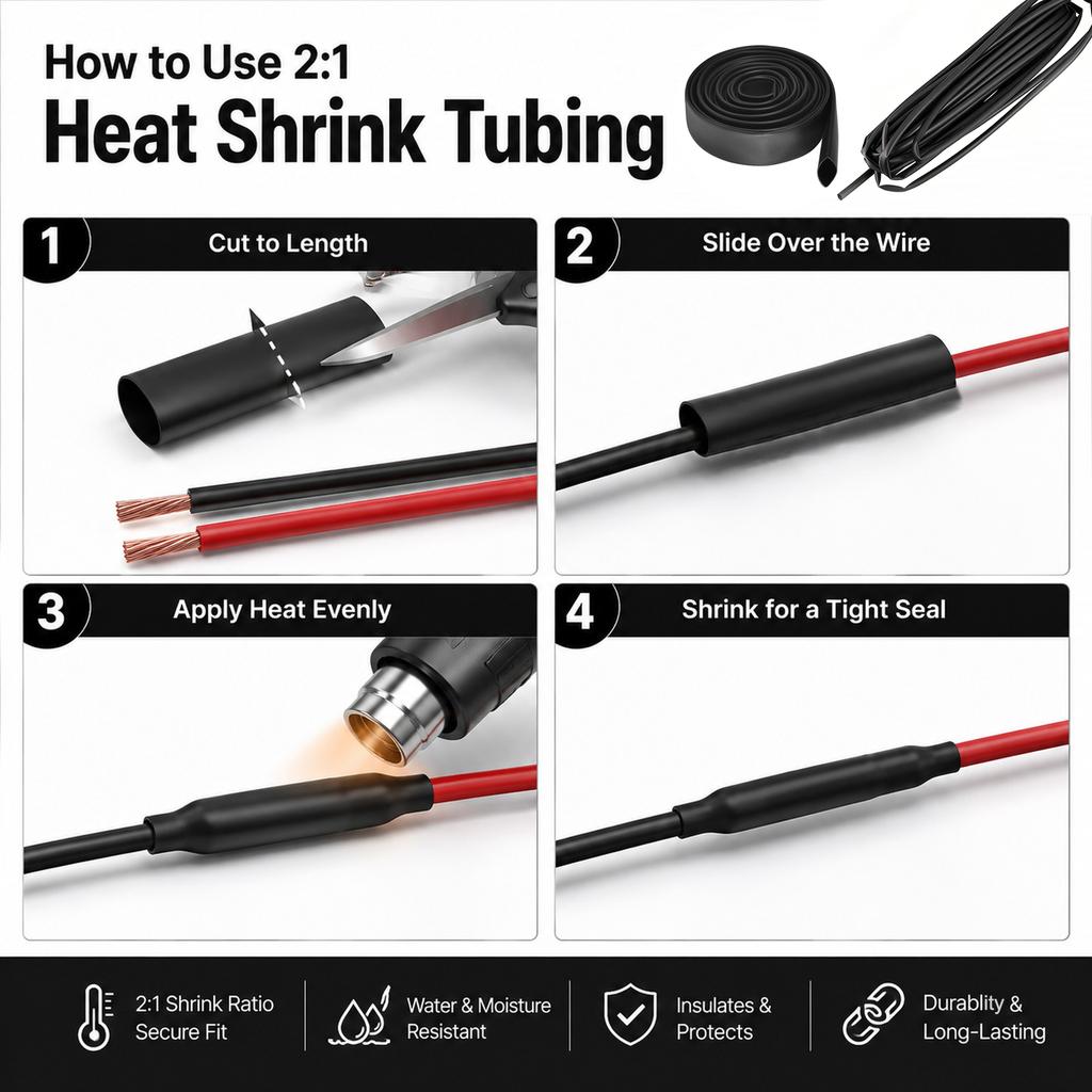 3/10M Black Heat Shrink Wrap Tubing 2:1 1-18mm, Polyolefin Insulation Sleeving for Cable Wire Repair, Splice Protection