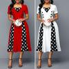 FASHION Office Dress Waist Tight Workwear Skin-touch Popular Ladies Dot Patchwork Print Slim Midi Dress for Shopping