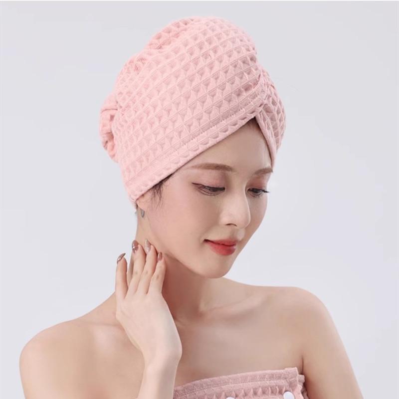 

Хлопковая вафельная дышащая шапочка для сушки волос, впитывающее быстросохнущее полотенце, взрослая увеличенная шапочка-тюрбан для душа 25 67CM