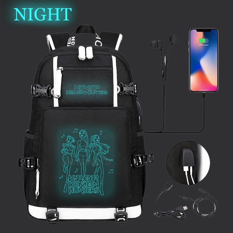 Kpop Demon Hunters Luminous School Bag Multifunctional with USB Backpack Fashion Student Casual Backpack