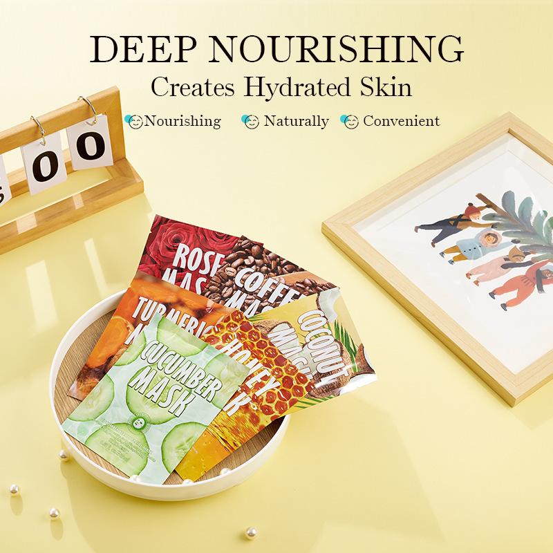 12 Sheet Masks Gift Set – 6 Varieties: Honey, Turmeric, Coconut, Coffee, Cucumber & Rose, Nourish, Brighten, Hydrate, Glow | For All Skin Types