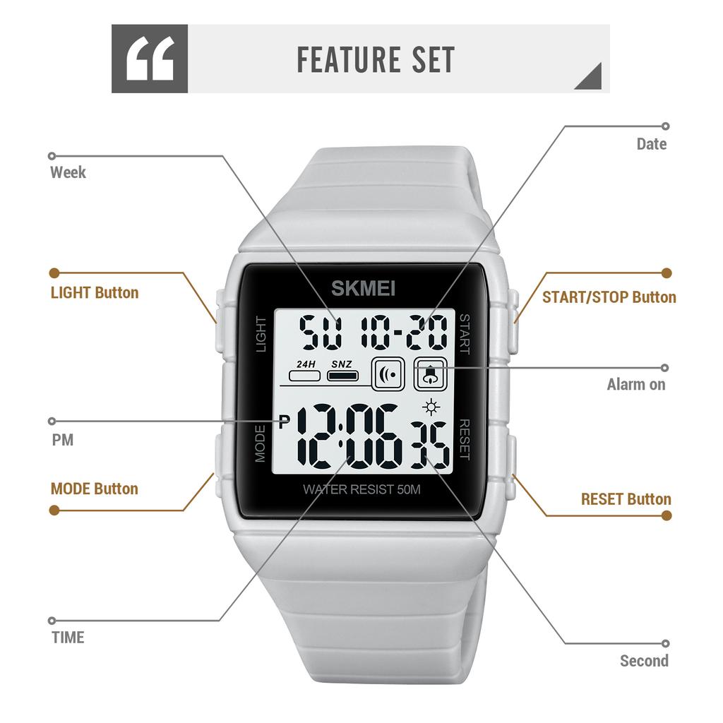 SKMEI Military Countdown Wristwatch Fashion Back Light Digital Display Mens Sport Watches 5Bar Waterproof Alarm Date Week Clock