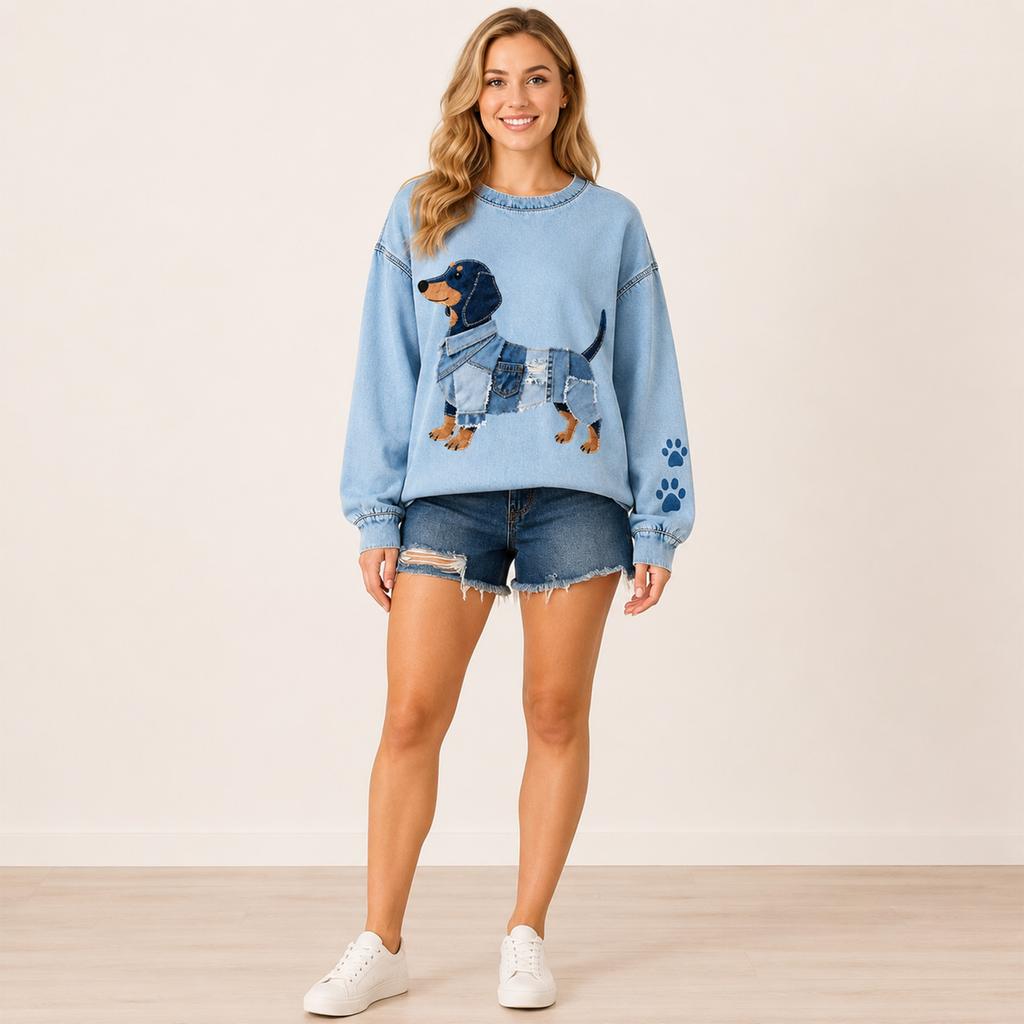 Felpa girocollo da donna con stampa animalier, vestibilità larga, pullover casual