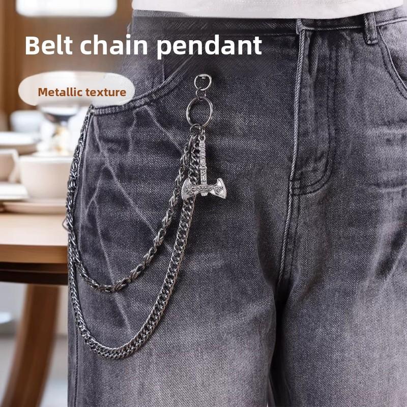 Hip Hop Metal Waist Chain For Men With Dual Layer Skull And Cross Pendant Youth Accessories