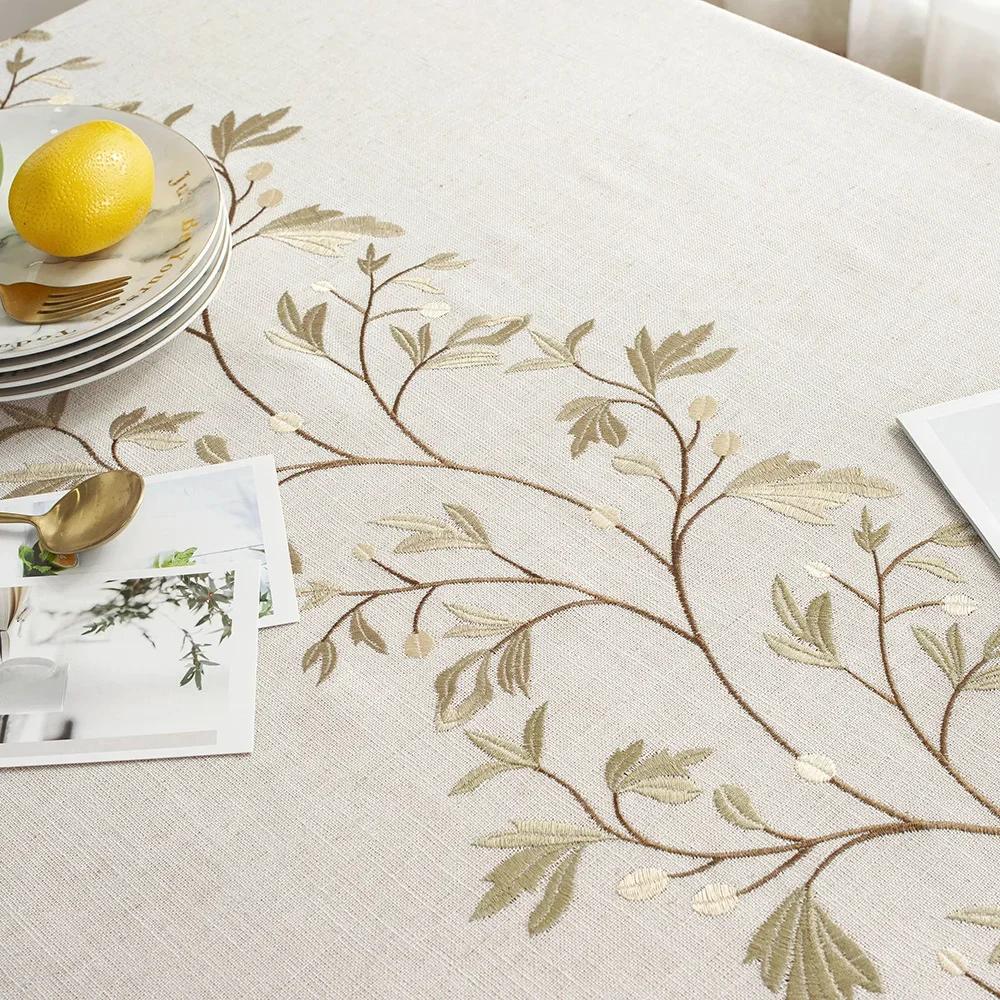 Embroidery Tablecloths Dust Proof Table Cover, Embroidery Flower Tassels Pattern Table Cloths,For Dinning Party Wedding Decor