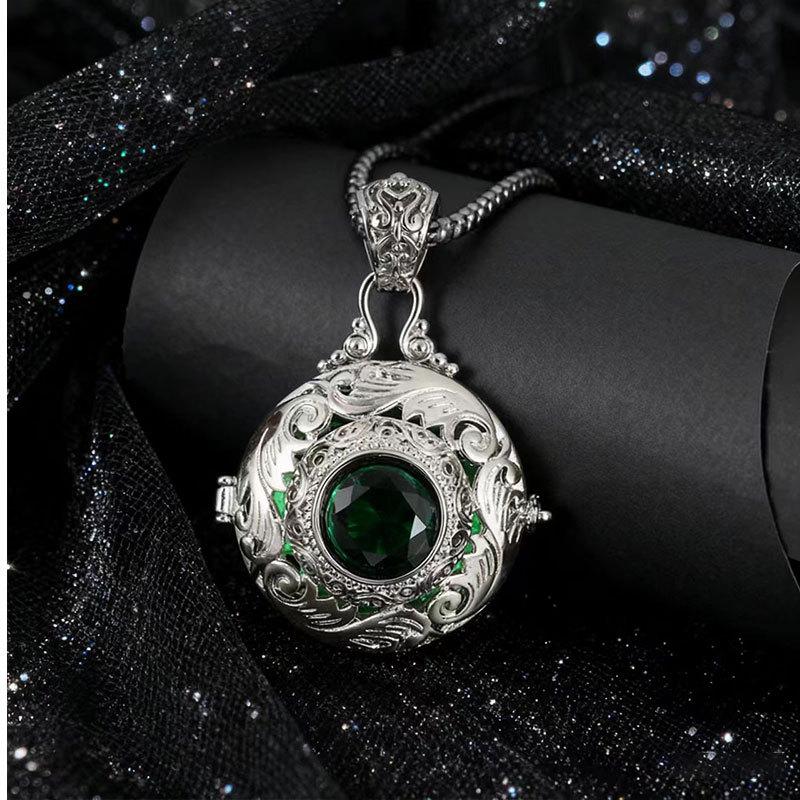 

Men s Round Locket Necklace with Openable Hollow Design and Embedded Crystals Pendant Chain Adjustable Length One Size