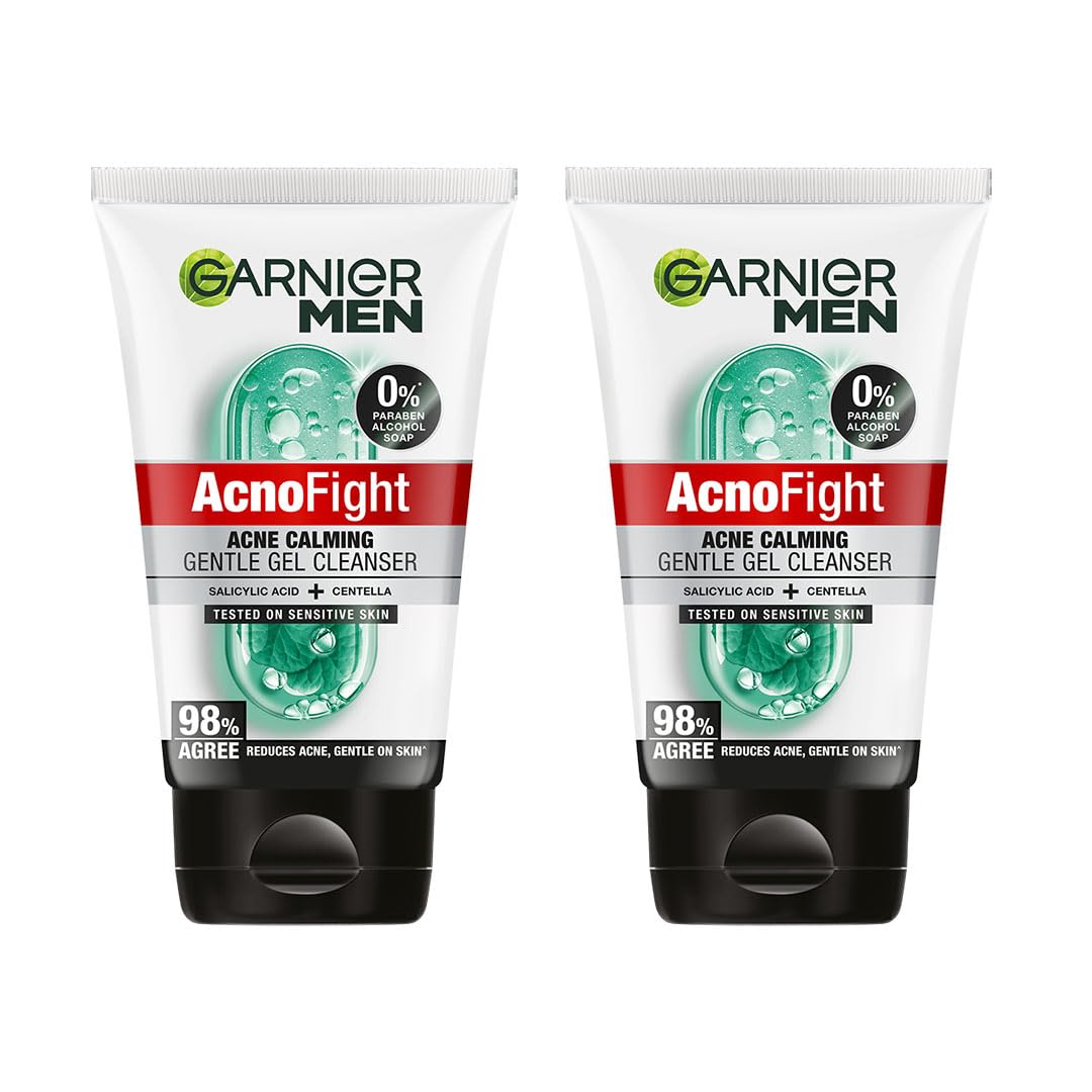 Garnier Men Acno Fight Gentle Gel Cleanser Face Wash for Men | Salicylic Acid & Centella | For Sensitive Oily & Acne-Prone Skin  100g (Pack of 2)
