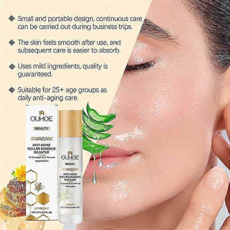 Ważne! Ten produkt zawiera jad pszczeli.
Esencja w kulce przeciwstarzeniowa z jadem pszczelim, Koncentrowane serum przeciwstarzeniowe z ujędrniającym jadem pszczelim, kwasem hialuronowym i aloesem, Redukcja zmarszczek