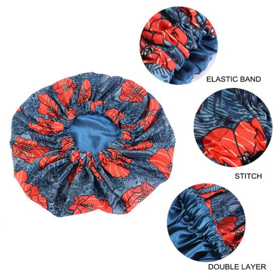Bonnet Cap Floral Print African Style Satin Polyester Comfortable Hair Care Hat for Daily Wear