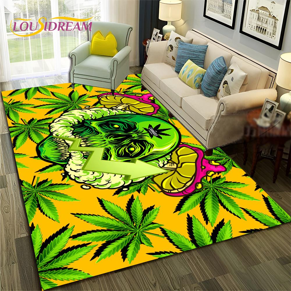 

Кленовые Листья Растения Зеленый Череп Смерти Дым Ковер Коврик для Дома Гостиной Спальни Дивана Придверный Коврик Декор, Ковер Коврик Нескользящий Напольный Коврик 200x160cm