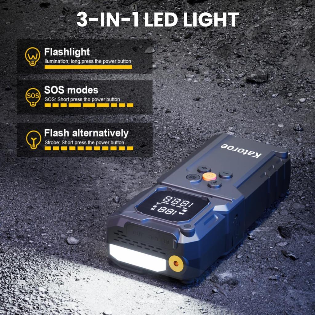 5000A Jump Starter with Air Compressor, 150PSI Tire Inflator, LED Light, Portable 12V Car Battery Jumper with Cables