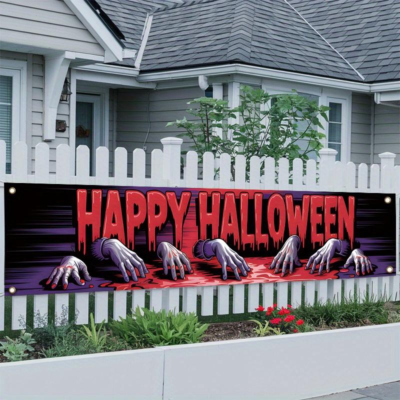 Haunted House Spooky Halloween Banner 17x78in, Polyester Outdoor Party Decor Garden Fence
