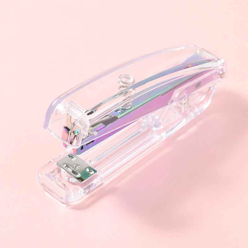 Transparent Rose Gold Stapler & Hole Punch Set with Scissors and Staple Remover - Frosted, Colorful Office Supplies.