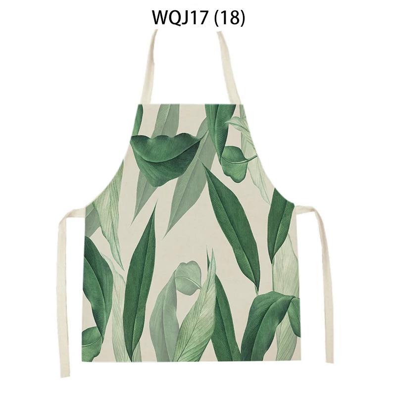 Flower Leaves Pattern Kitchen Aprons Home Cooking Linen Sleeveless Aprons Plants Style Household Sleeveless Cleaning Pinafore