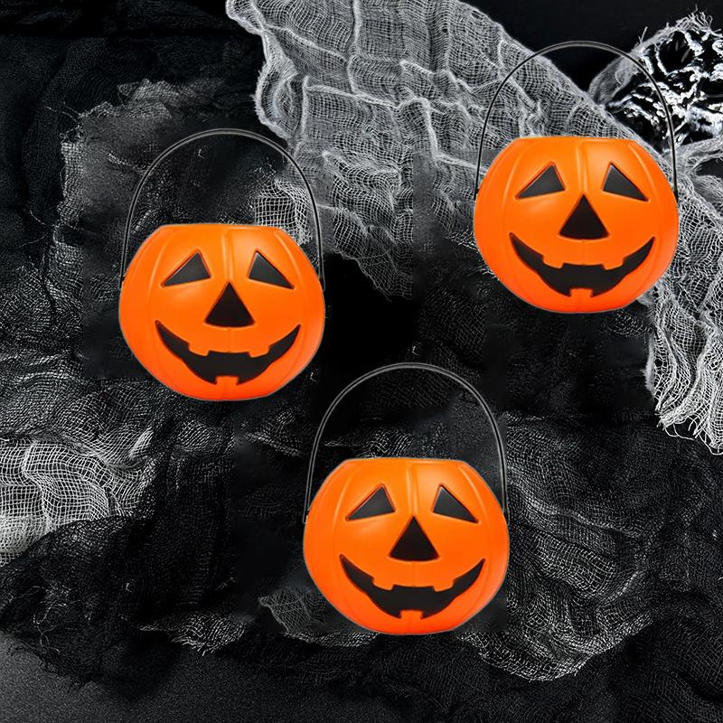 2pcs Halloween Pumpkin Bucket, Portable Pumpkin Lantern Candy Basket, Decorative Pumpkin Pails with Halloween Party Favor