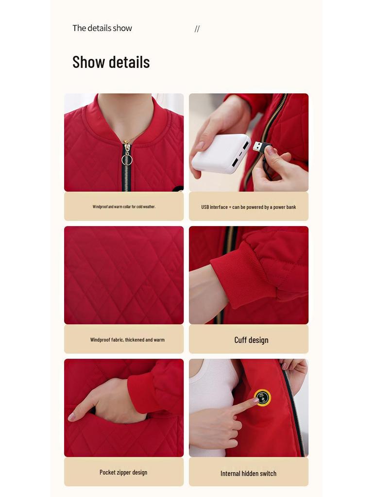 Smart Heated Cotton Jacket with Carbon Fiber for Winter Travel Protection