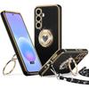 Coque pour Samsung Galaxy A57 5G, Silicone avec Cordon et Anneau Rotatif Brillant Motif Cœur - Noir
