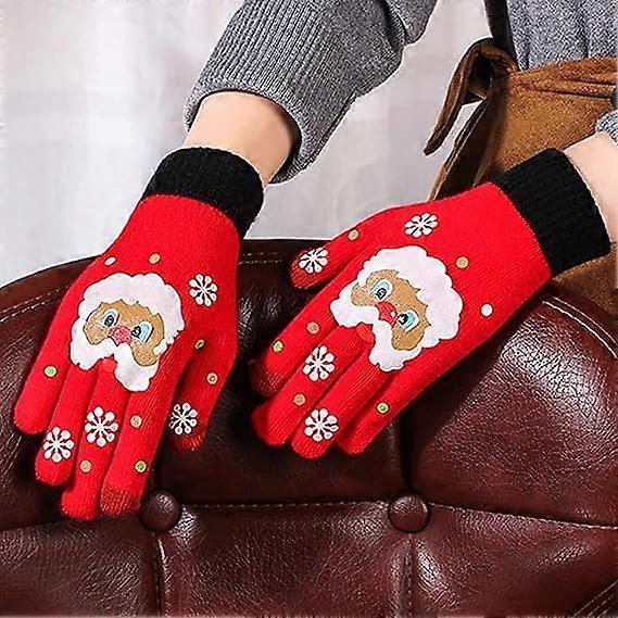 Christmas Gloves Full Finger Elastic Santa Claus Touchscreen Snowflake Weather Thermal Washable Gloves for Cold Red