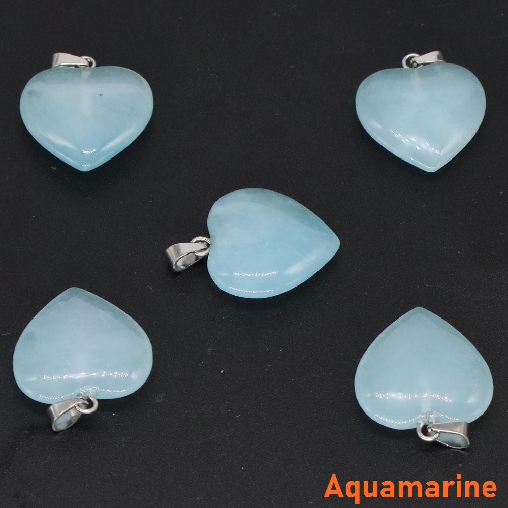 10PC/Set Love Heart Shaped Pendant Natural Stone Rose Quartz Crystal Turquoise Tiger Eye Aventurine Jewelry Making Necklace 20mm