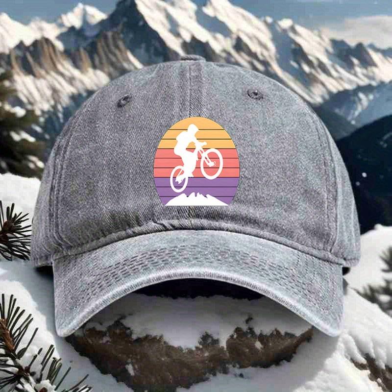 Mountainbike Sonnenuntergang Retro Grafik Trucker Cap Polyester Verstellbar Outdoor Abenteuer Hut
