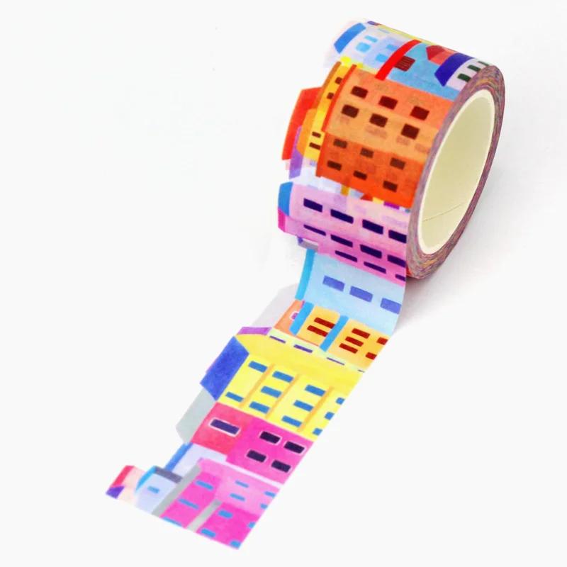 NEW 1X 10M Decor Christmas Houses Washi Tape Set for Scrapbooking Adhesive Masking Tape Cute Journaling Kawaii Papelaria