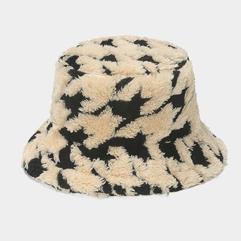 Unisex Bucket Hat Striped Women Men Fishing Fisherman Hat Autumn Winter Faux Fur Wool Outdoor Warm Panama Cap