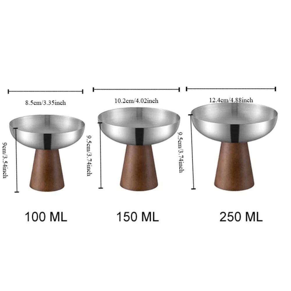 High Feet Stainless Steel Dessert Cup Wood Handle Large-caliber Ice Cream Cup Stable Base Corrosion-resistant Yogurt Bowl