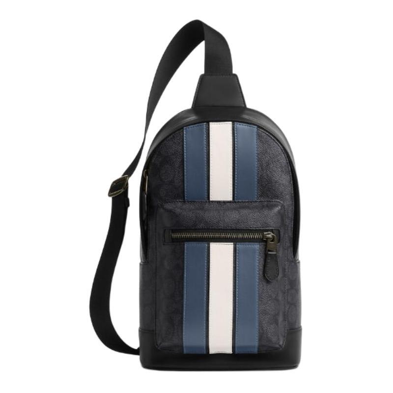 COACH West 20 Stripe Colorblock Zipper Closure Leather Shoulder Crossbody Bag Small Men s коричневый