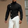 Autumn Men High Neck Long Sleeve Cropped Irregular Rib Pullover Tops