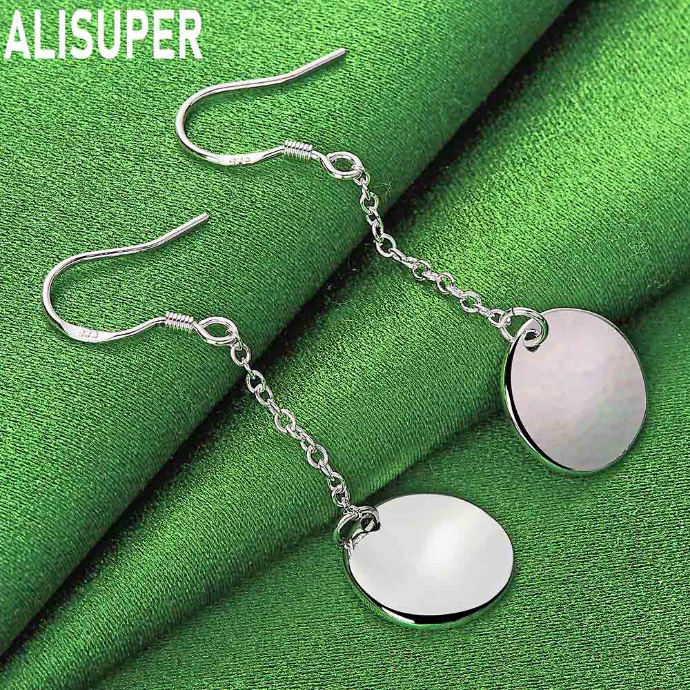 925 Sterling Silver Simple Polished Round Pendant Earrings - Fashionable Banquet Jewelry