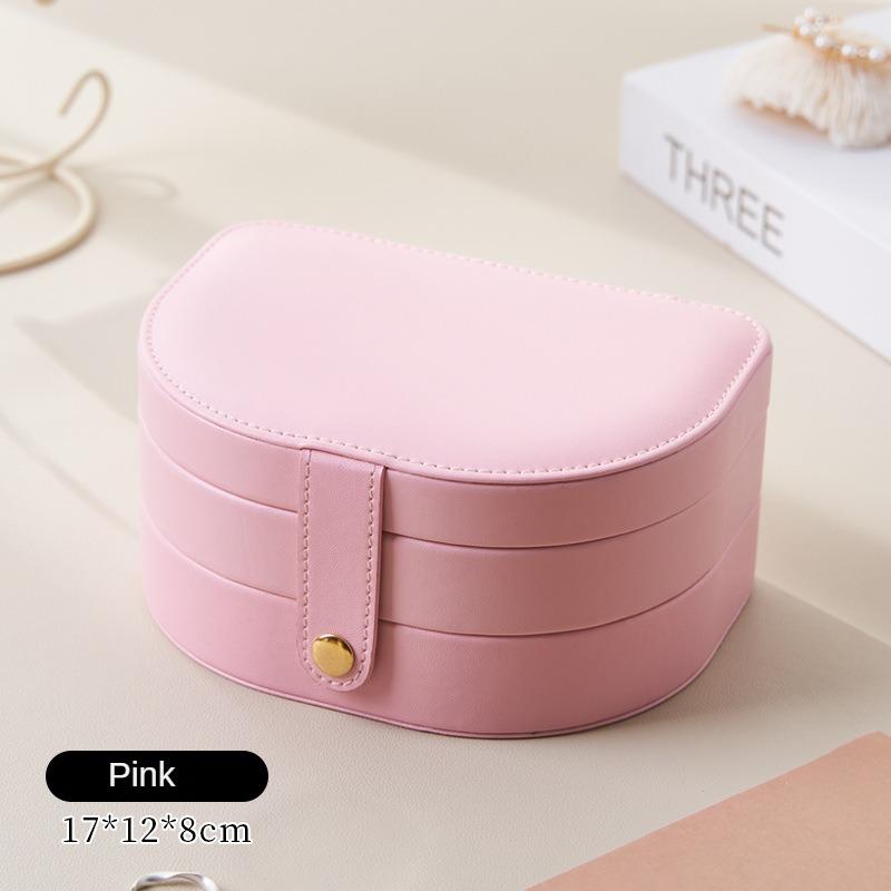 

3-шарова шкіряна скринька для ювелірних виробів, переносна дорожня каблучка, сережки та коробка для зберігання коштовностей із сережками, вишукана коробка для зберігання коштовностей 17*12*8.2cm рожевий