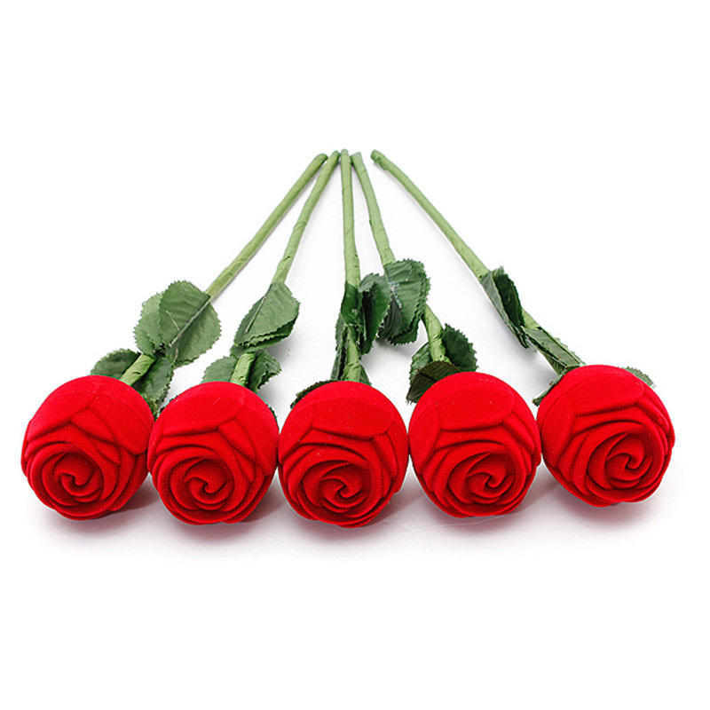 Romantic Red Rose Engagement Wedding Ring Box Earrings Jewelry Gift Box