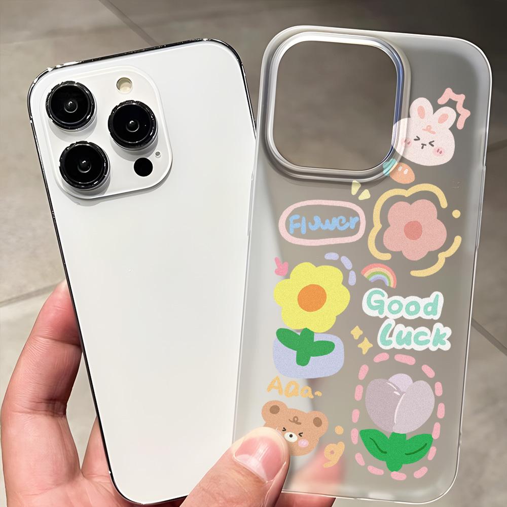 Θήκες κινητών τηλεφώνων για iPhone 11 13 15 Pro Max 12 14 Pro Max Θήκη iPhone 16 15 Plus 13 Pro 12 Frosted Texture Painted Cartoon Flowers
