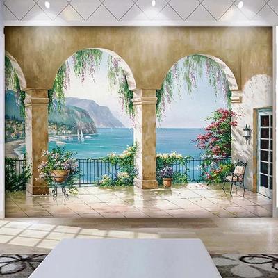 European Style 3d Wallpaper Seascape Balcony Photo Murals Living Room Bedroom Background Wall Mural Decor Frescoes