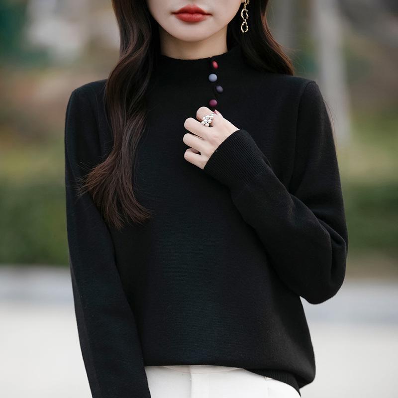 Women's Plus Size Loose Knit Half-High Collar Sweater - Autumn/Winter 2024 Collection