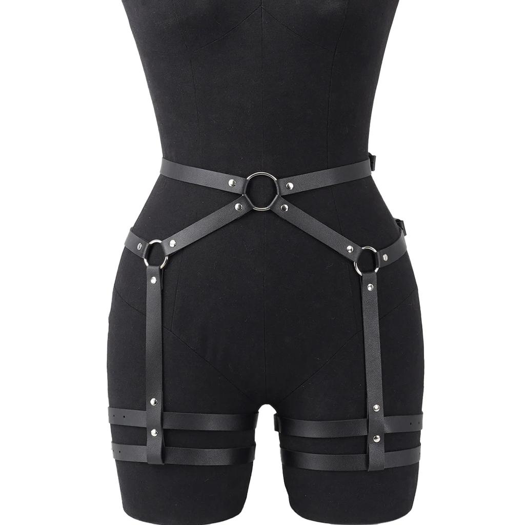 Pu Leather Leg Harnesses For Women Gothic Punk Women'S Leg Garter Harness Belt - Adjustable Pu Leather Body Waist Belt.