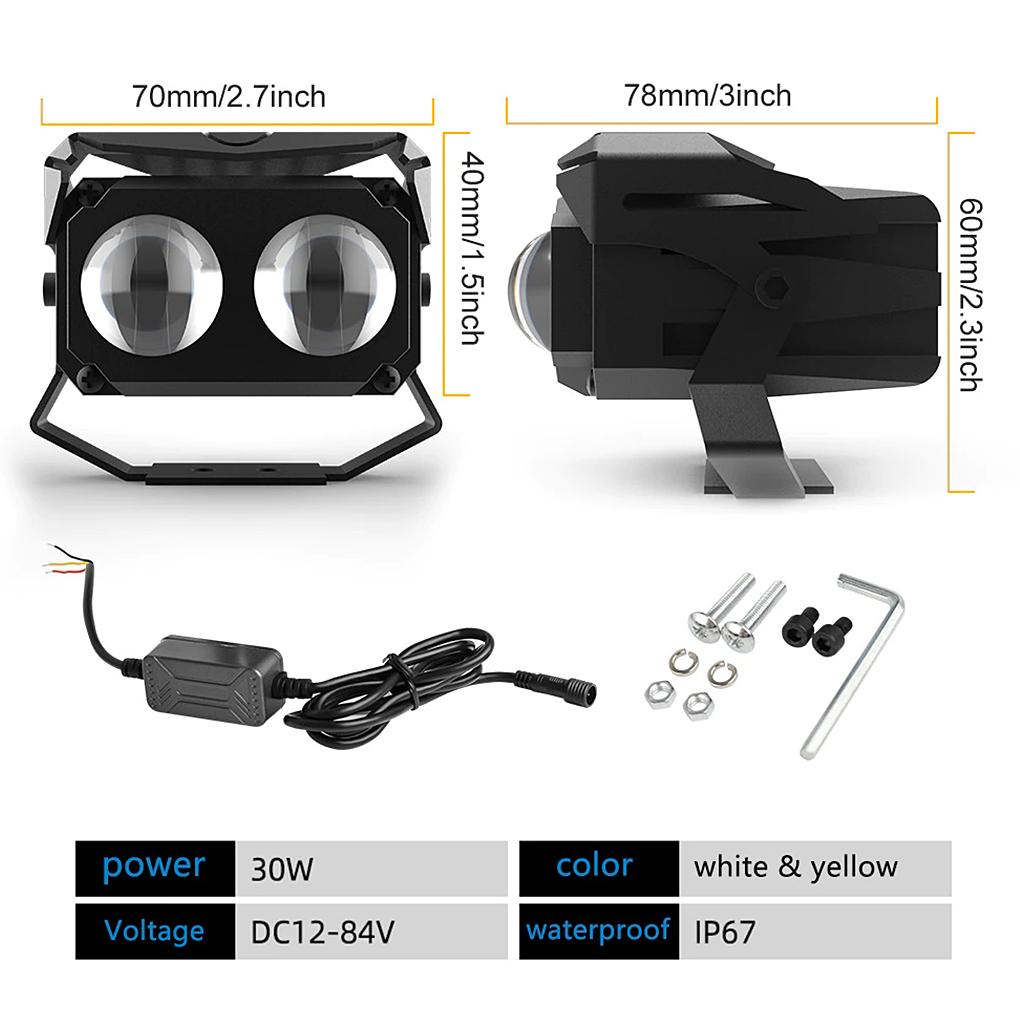 1 Pair Motorcycle light 30W 12000lm Detachable External Drive lamp Spotlight Lighting Supplies with Mounting Screws