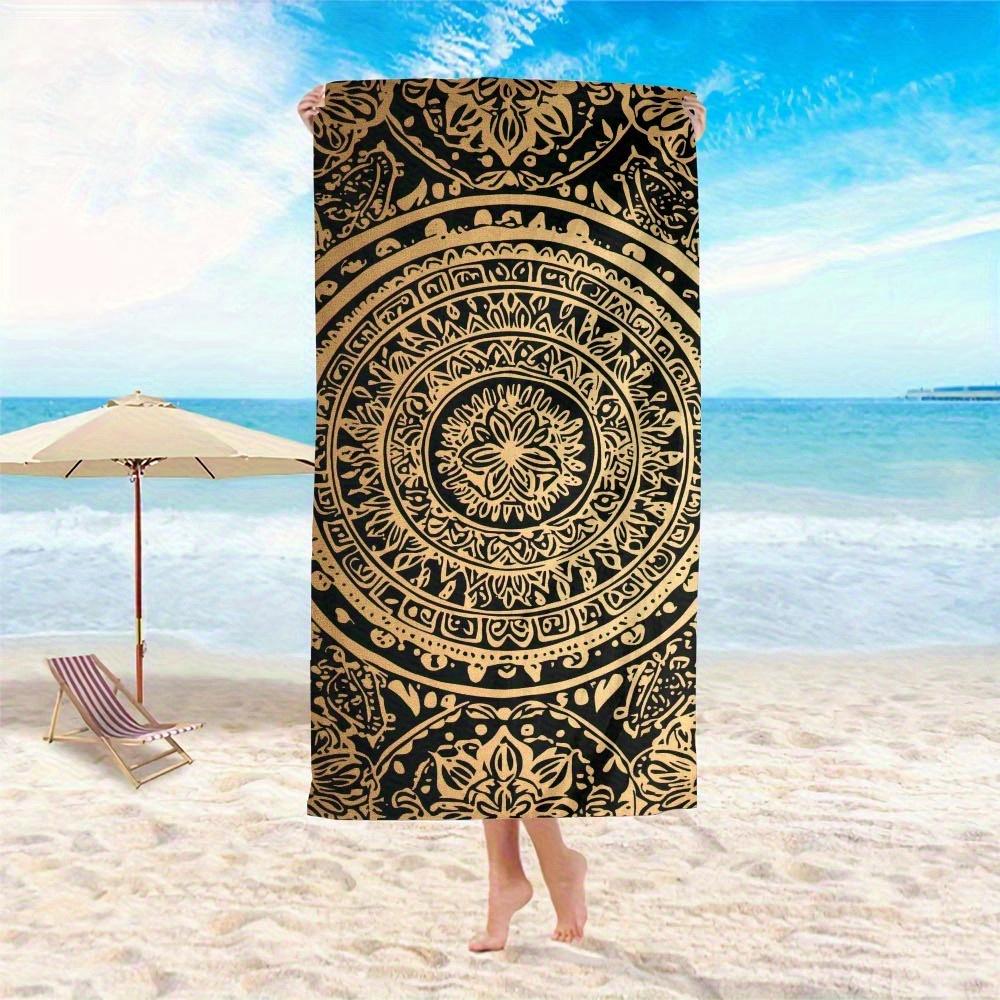 Telo Mare Nero e Oro con Motivo Mandala Protezione Solare e Antivento Adatto per Spiaggia Piscina Campeggio Viaggio Coperta da Spiaggia