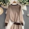 Autumn Winter Women Casual Knitted Sweater Two Piece Set V-neck Pullover Tops and Long Maxi Big Swing Skirt Suit
