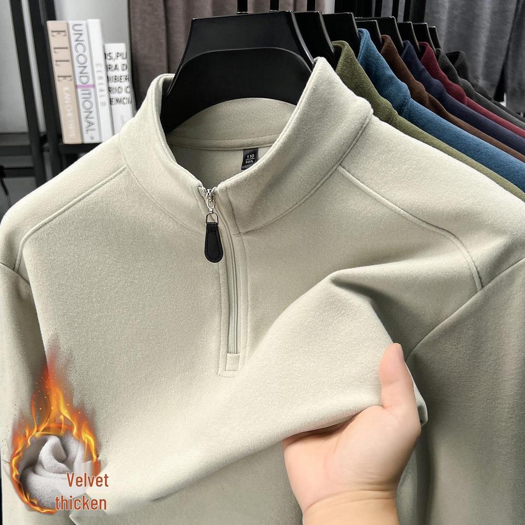 Men's Thickened Fleece Half-Zip Polo Shirt with Stand-up Collar - Comfortable, Skin-Friendly, Plus Fleece Casual Hoodie