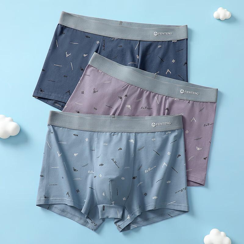 Fenteng Men's 7A Antibacterial Cotton Printed Boxer Briefs 3-Pack